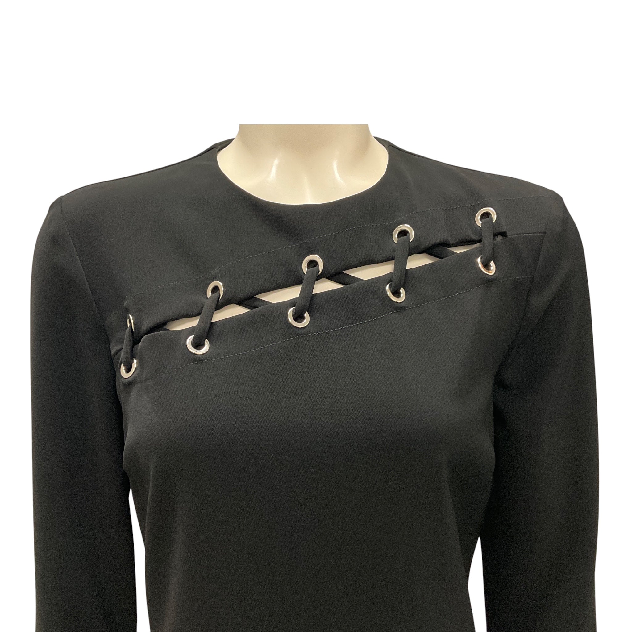 Boutique Moschino Black / Silver Grommet Detail Long Sleeved Crepe Dress