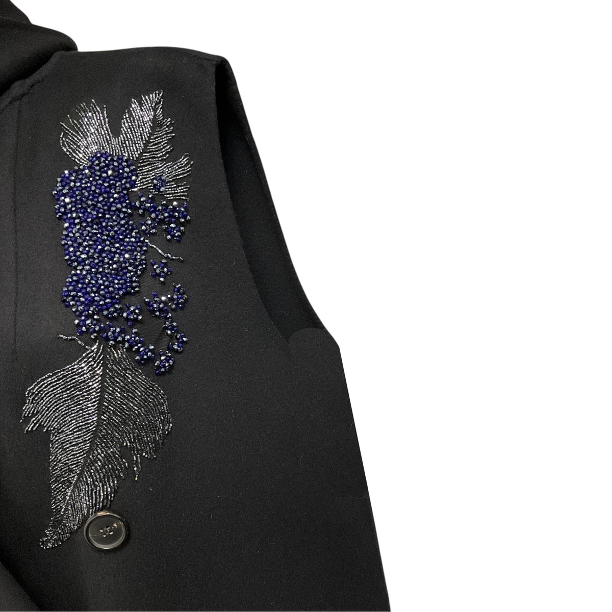 Albino Teodoro Navy Blue Bead Embellished Wool and Angora Long Vest