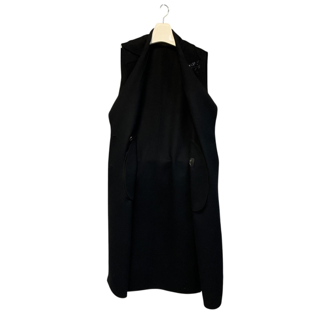 Albino Teodoro Navy Blue Bead Embellished Wool and Angora Long Vest