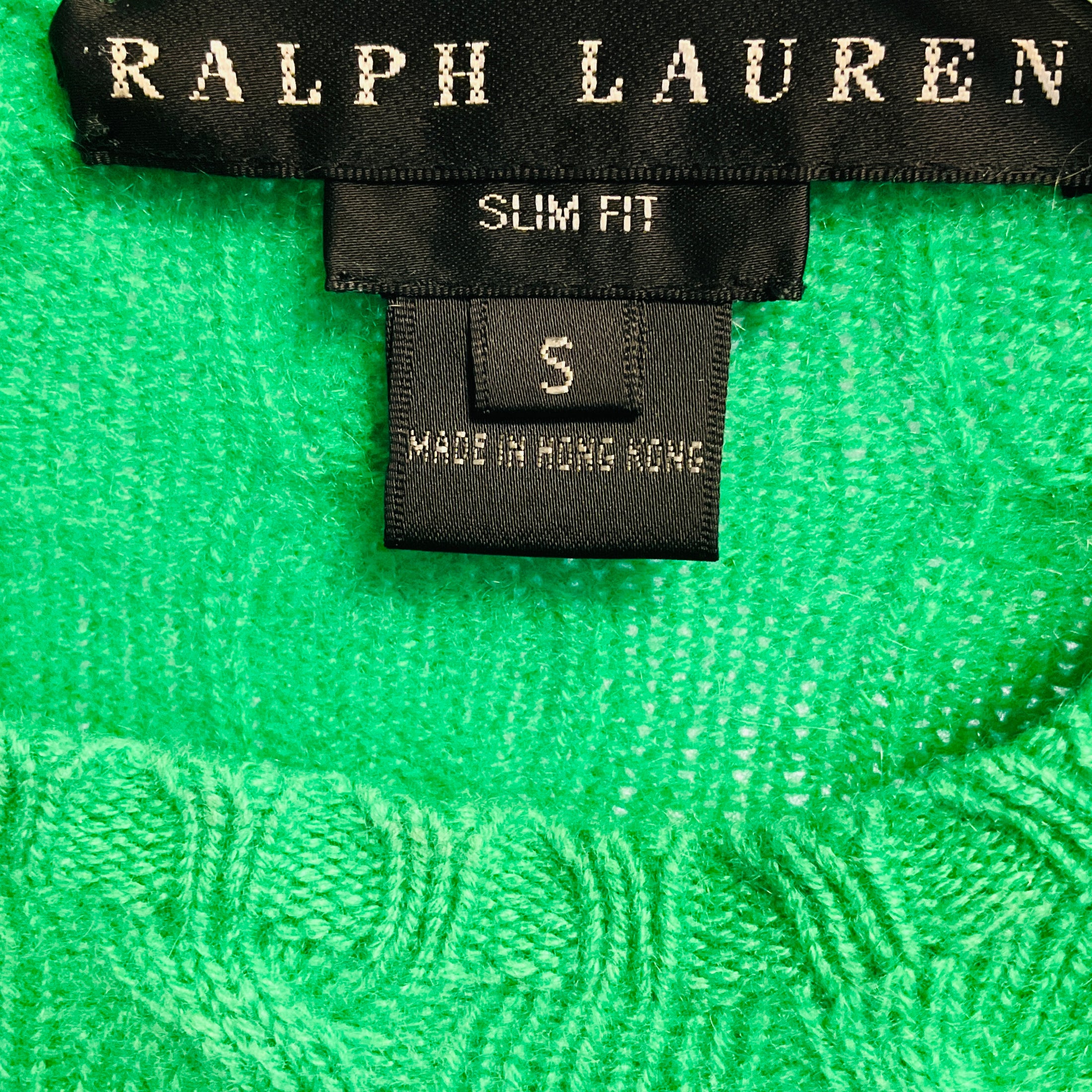 Ralph Lauren Black Label Green Slim Fit Cable Knit Cashmere Pullover Sweater