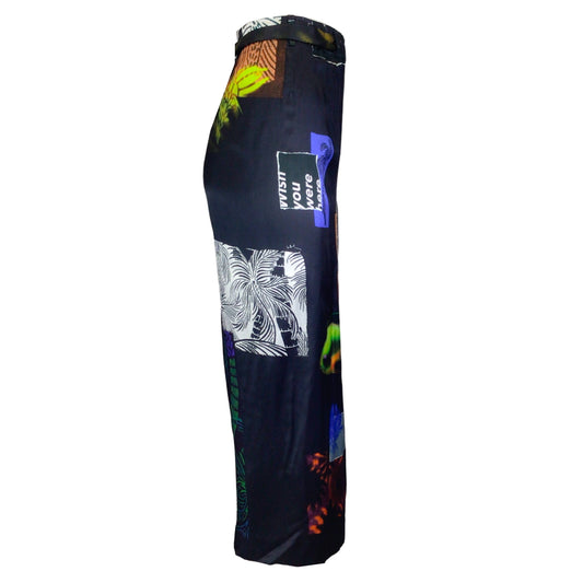 Dries Van Noten Black Multi Printed Satin Wrap Skirt