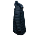 Load image into Gallery viewer, Amina Rubinacci Blue Quilted Zip Front Wool Puffer Coat with Fur Collar
