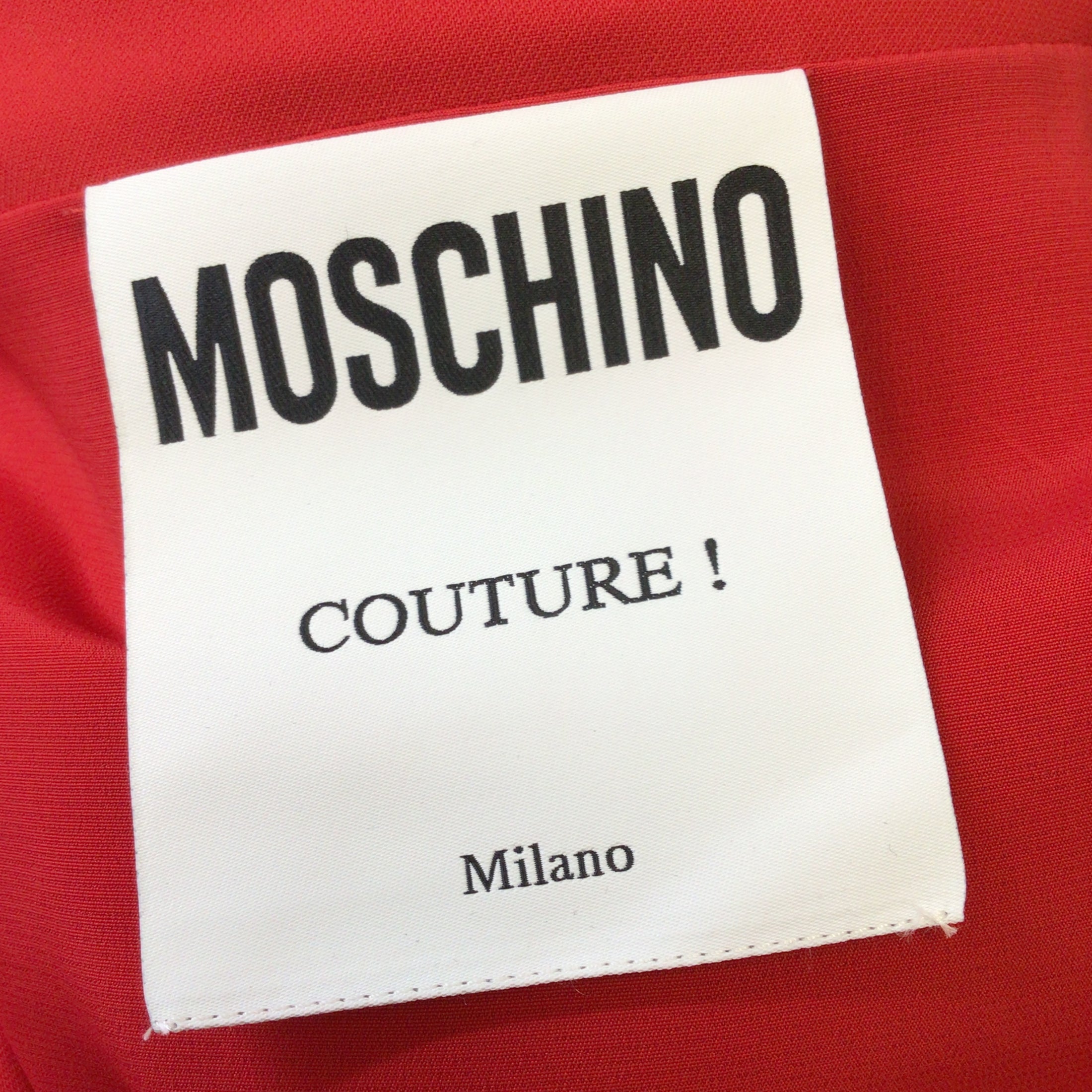 Moschino Couture Red Leopard Print Trimmed Crepe Dress