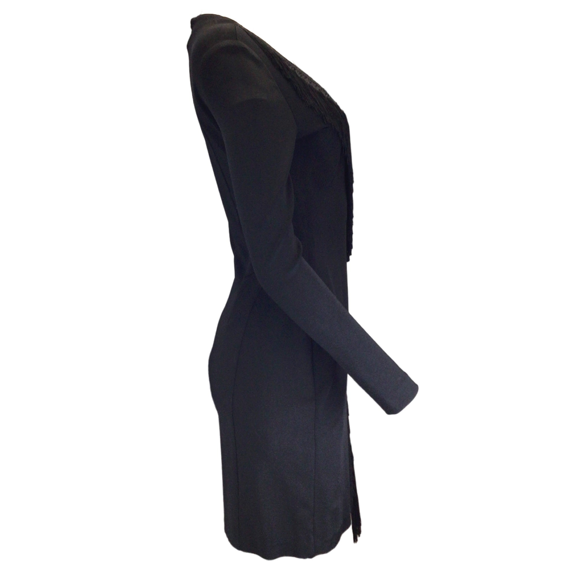 Galvan Tunqui Black Fringe Detail Jersey Wrap Cocktail Dress