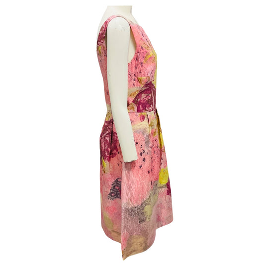 Lela Rose Pink Multi Sleeveless Silk Jacquard Cocktail Dress
