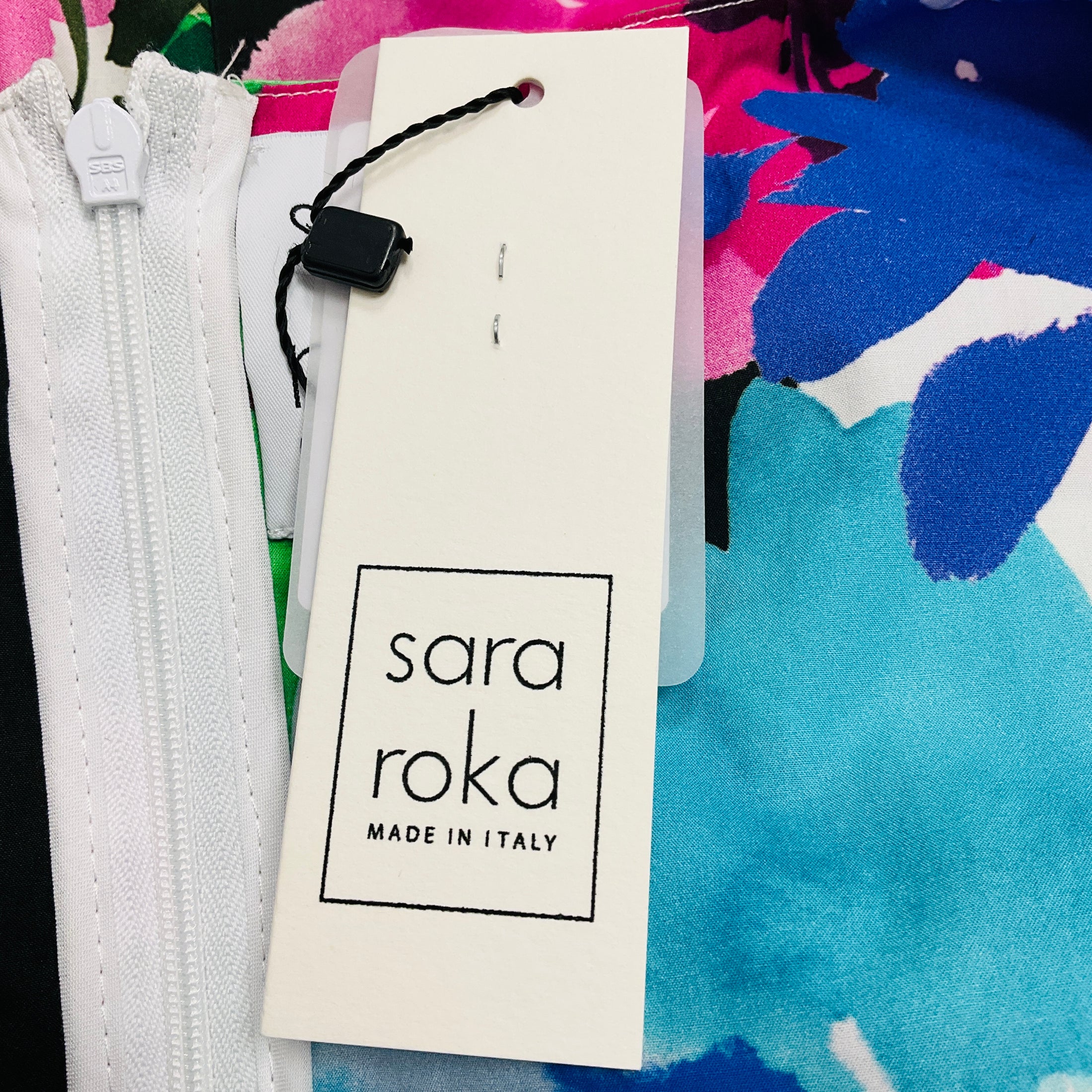 Sara Roka White / Blue Multi Floral Printed Elsy Dress