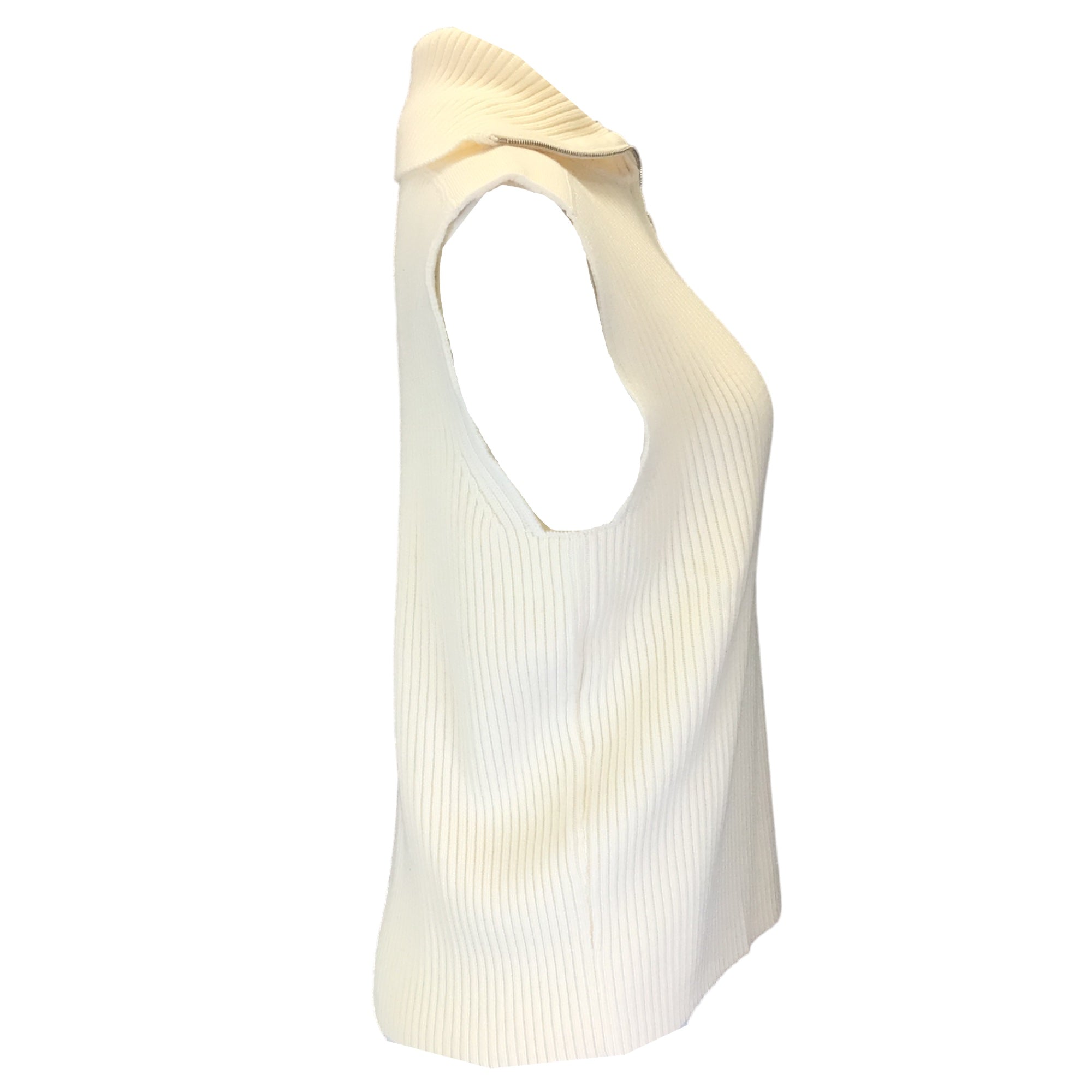 Martine Rose Cream Sleeveless Ribbed Knit Wool Sweater