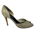 Load image into Gallery viewer, Ralph Lauren Collection Ivory / Black Embossed Leather Peep Toe Pumps
