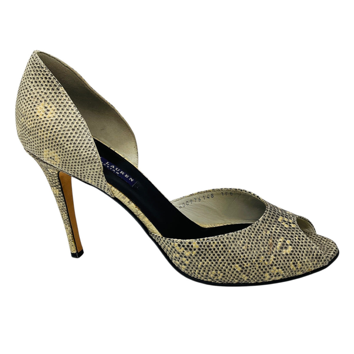Ralph Lauren Collection Ivory / Black Embossed Leather Peep Toe Pumps