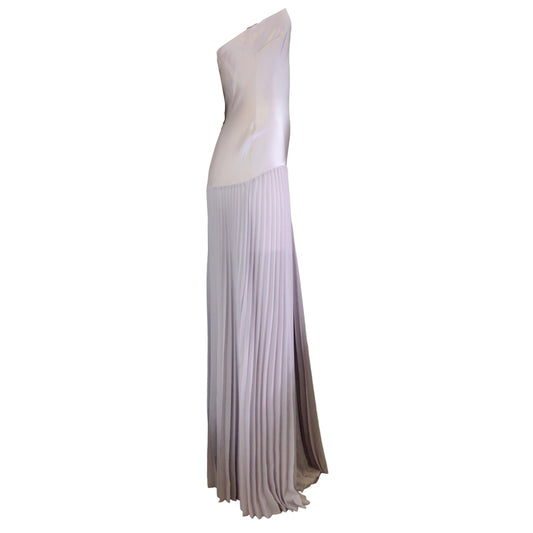 Retrofete Mink Grey Genevieve Pleated Strapless Silk Dress