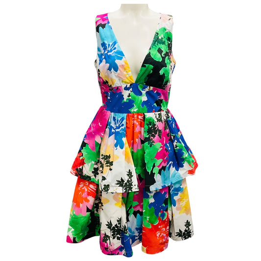 Sara Roka White / Blue Multi Floral Printed Elsy Dress