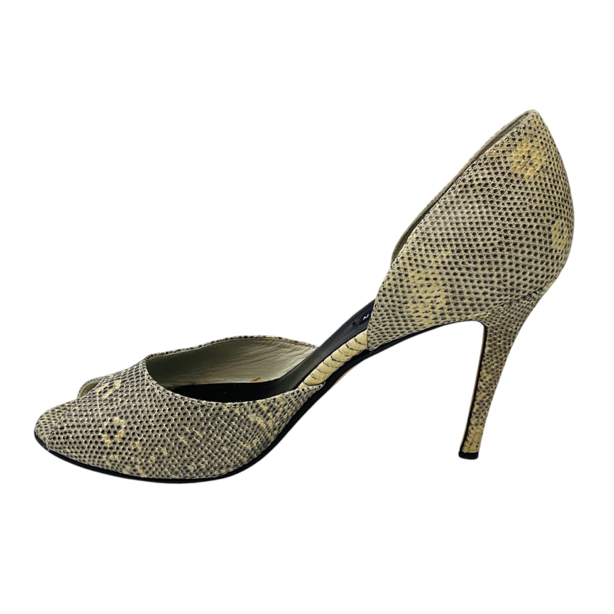Ralph Lauren Collection Ivory / Black Embossed Leather Peep Toe Pumps