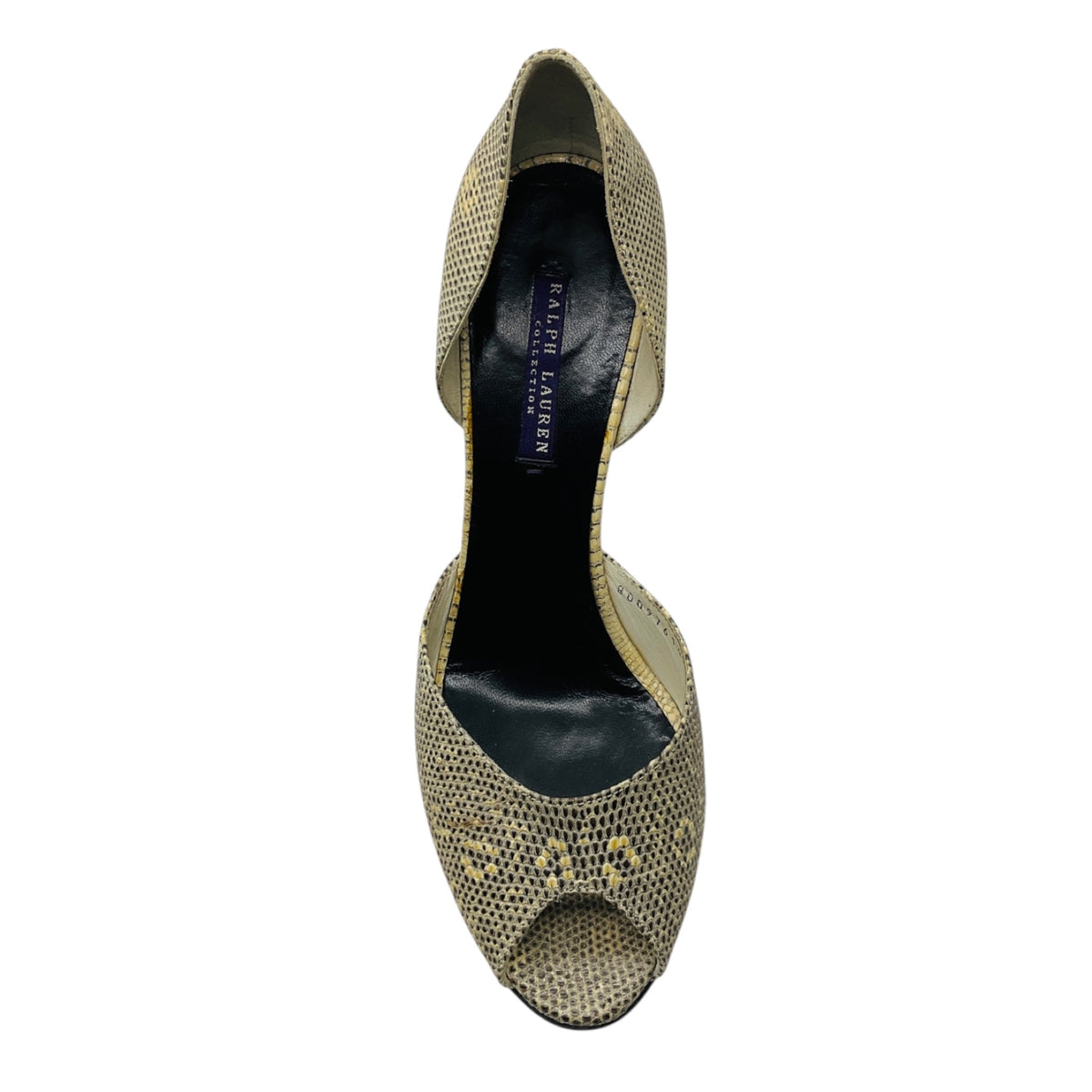 Ralph Lauren Collection Ivory / Black Embossed Leather Peep Toe Pumps