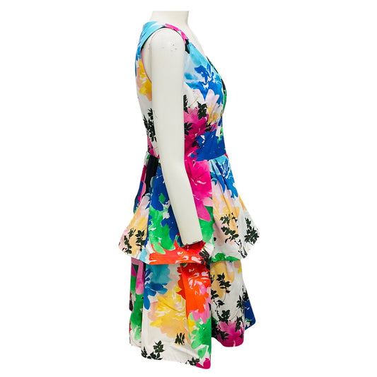 Sara Roka White / Blue Multi Floral Printed Elsy Dress
