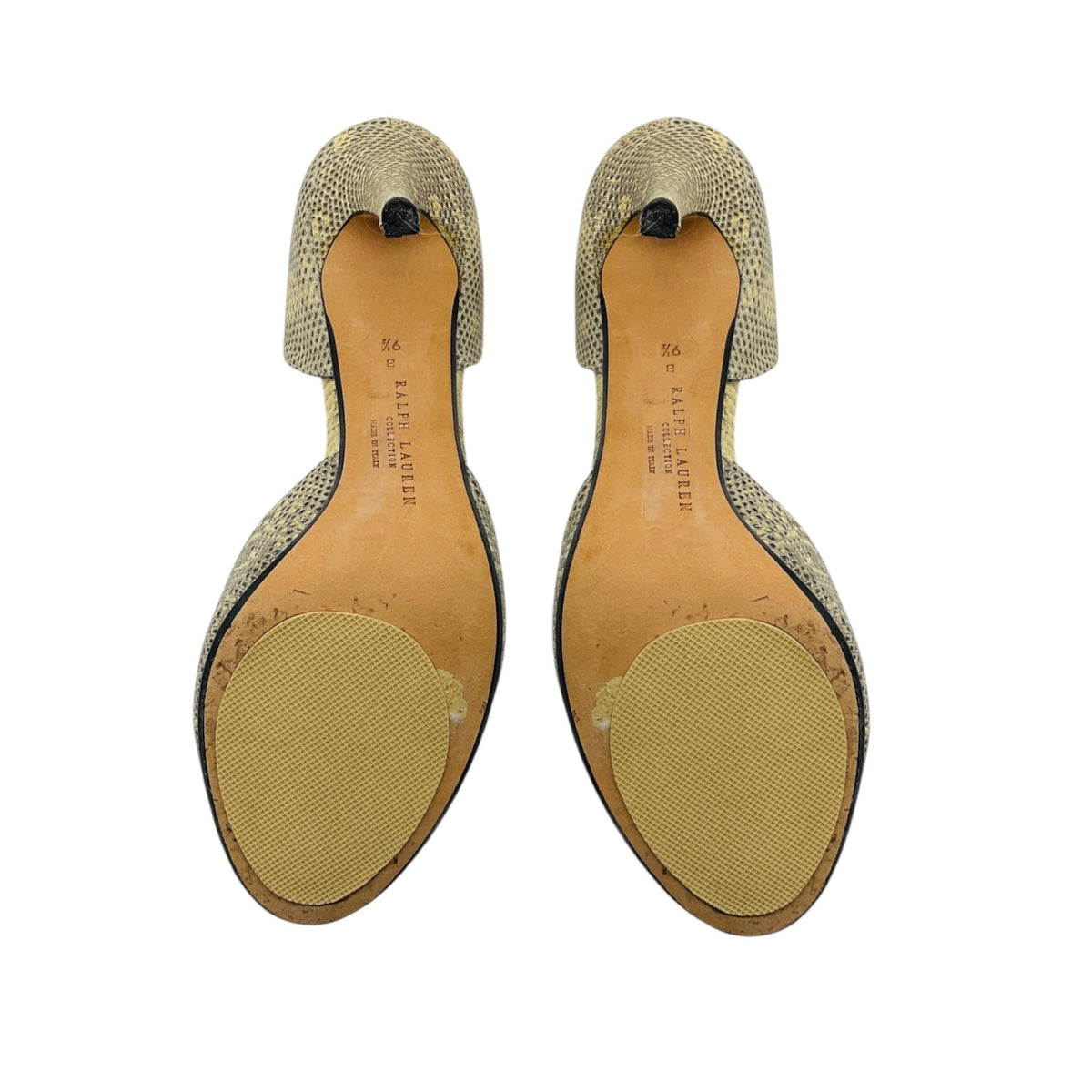 Ralph Lauren Collection Ivory / Black Embossed Leather Peep Toe Pumps