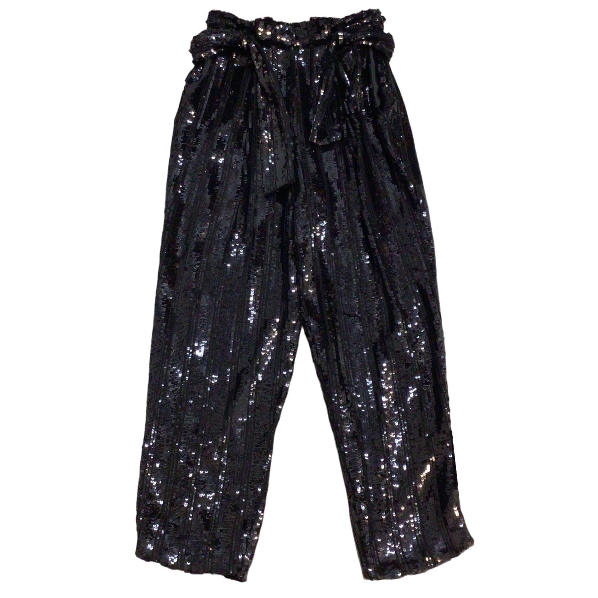 Sally LaPointe Black Sequined Belted Pants / Trousers