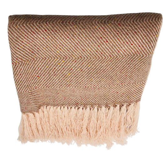 Loro Piana Light Pink Fringed Herringbone Patterned Baby Cashmere Long Scarf