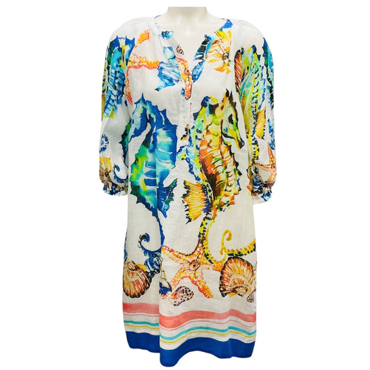 Sara Roka White Multi Linen Candely Dress