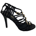 Load image into Gallery viewer, Chanel RARE Vintage 1999 Black Rhinestone Embellished Bow Satin Caged Sandals

