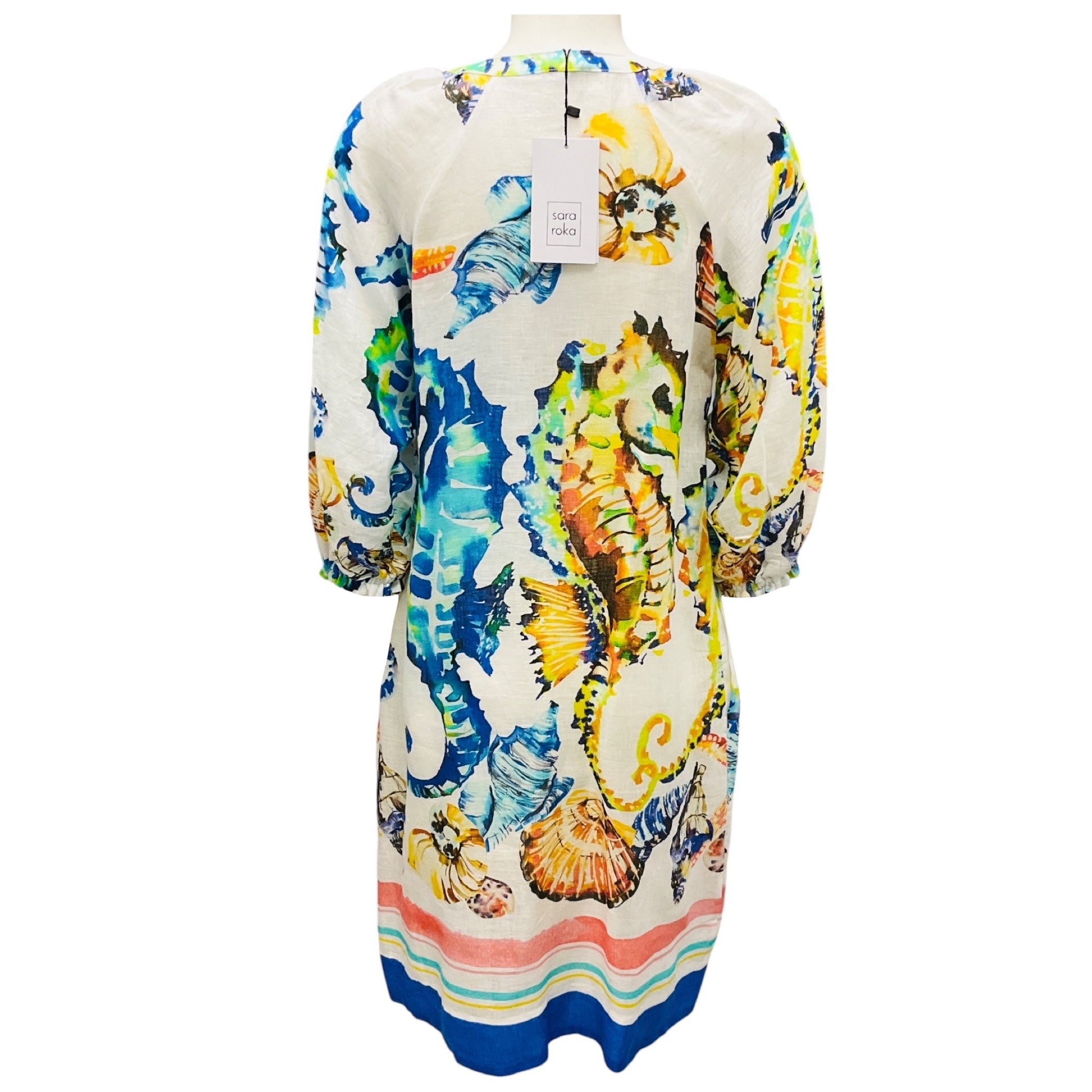 Sara Roka White Multi Linen Candely Dress