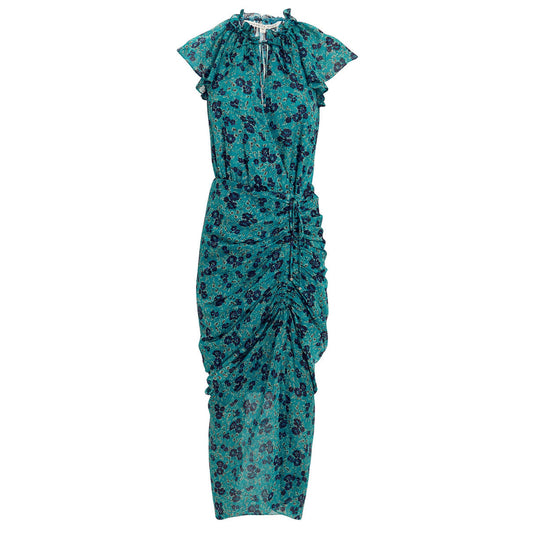 Veronica Beard Turquoise Brynlee Silk Gardenia Midi Dress