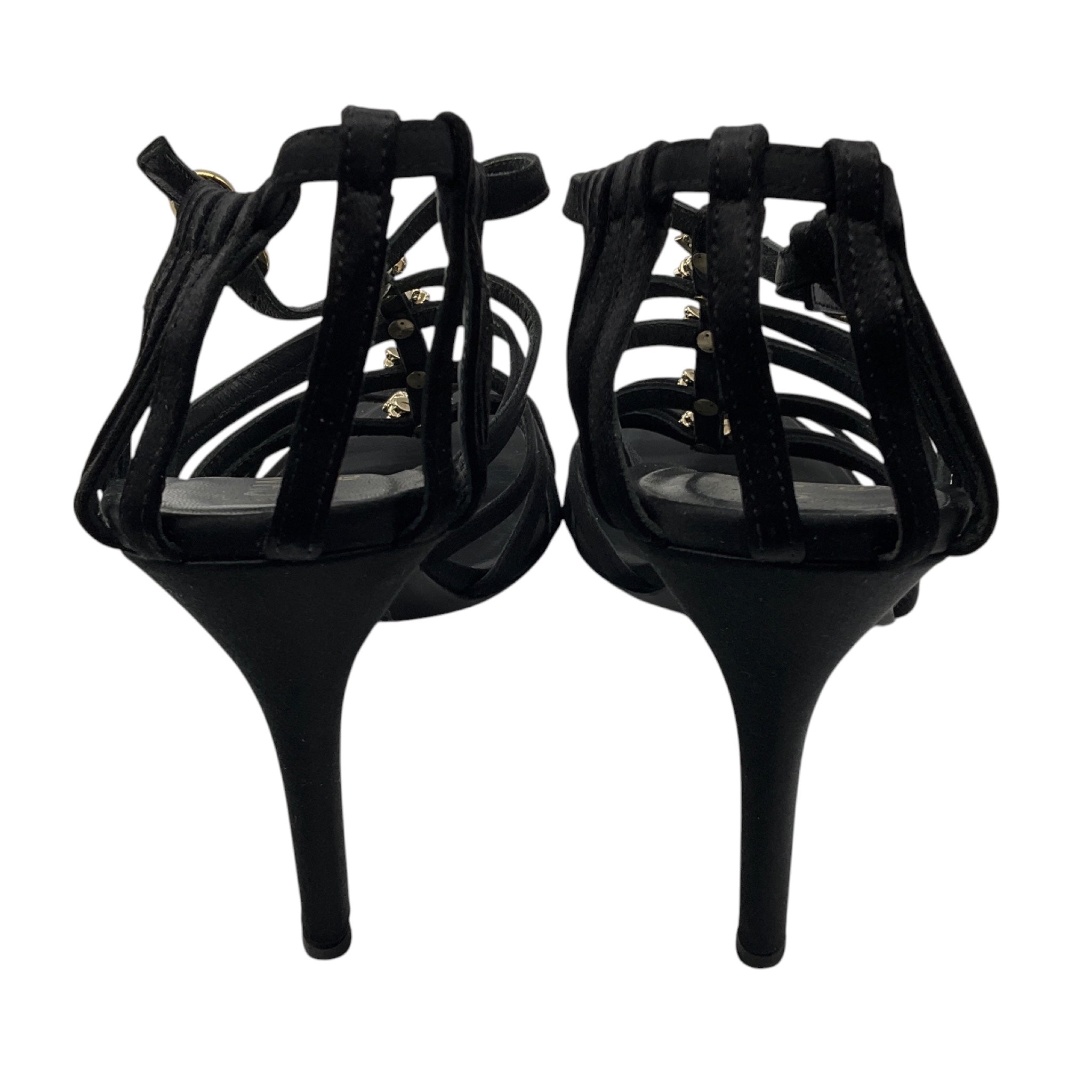 Chanel RARE Vintage 1999 Black Rhinestone Embellished Bow Satin Caged Sandals