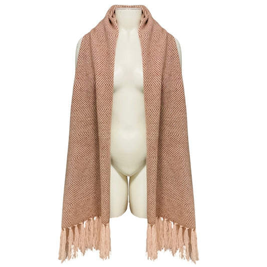 Loro Piana Light Pink Fringed Herringbone Patterned Baby Cashmere Long Scarf