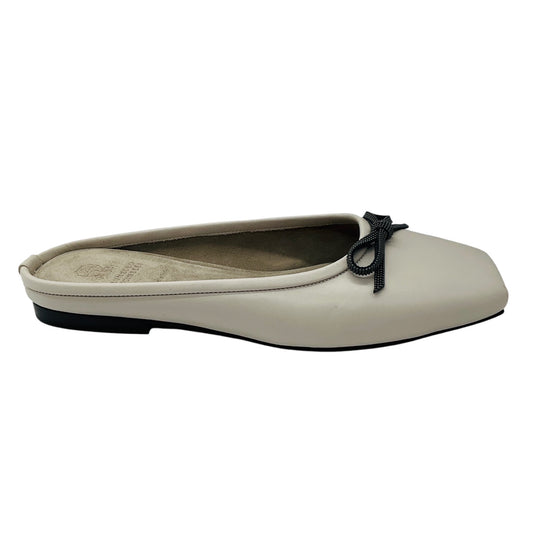 Brunello Cucinelli Taupe Bow Detail Leather Ballet Mules with Monili