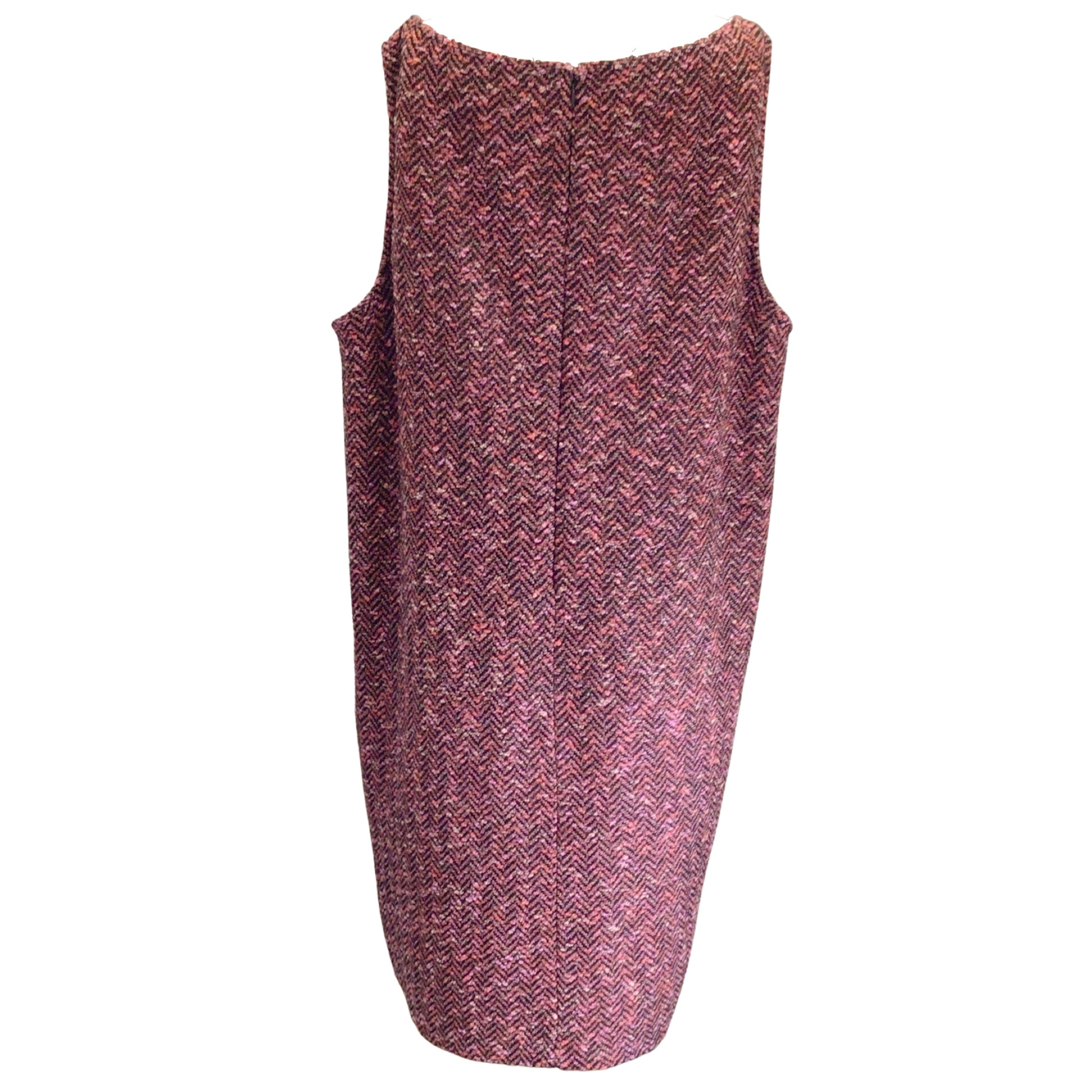 St. John Pink / Black Sleeveless Herringbone Knit Midi Dress