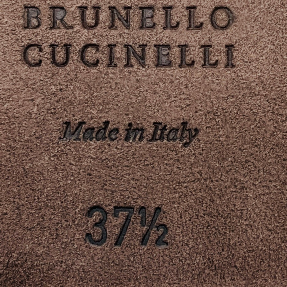 Brunello Cucinelli Taupe Bow Detail Leather Ballet Mules with Monili