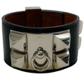 Load image into Gallery viewer, Hermes Black / Silver Collier de Chein Leather Bracelet
