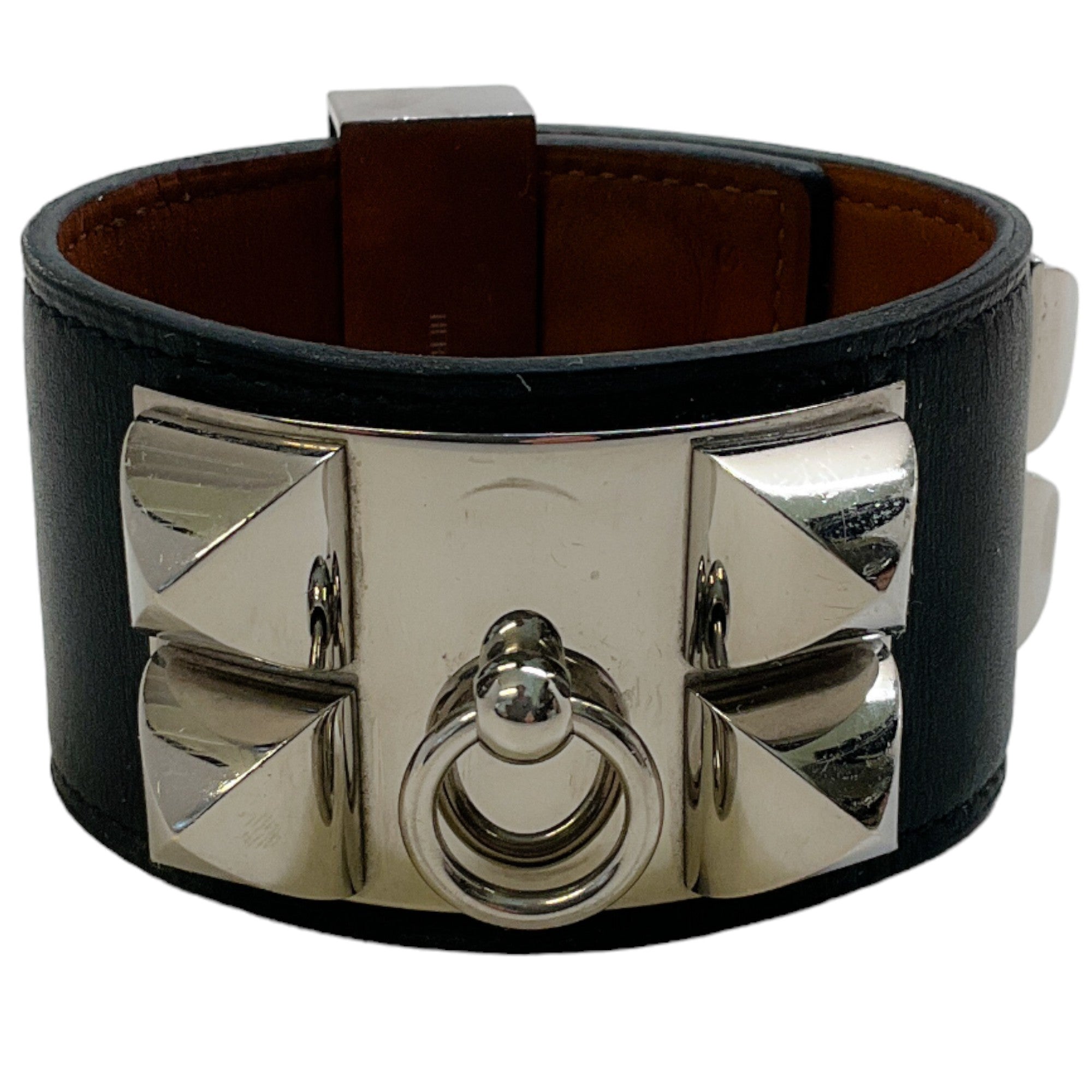 Hermes Black / Silver Collier de Chein Leather Bracelet