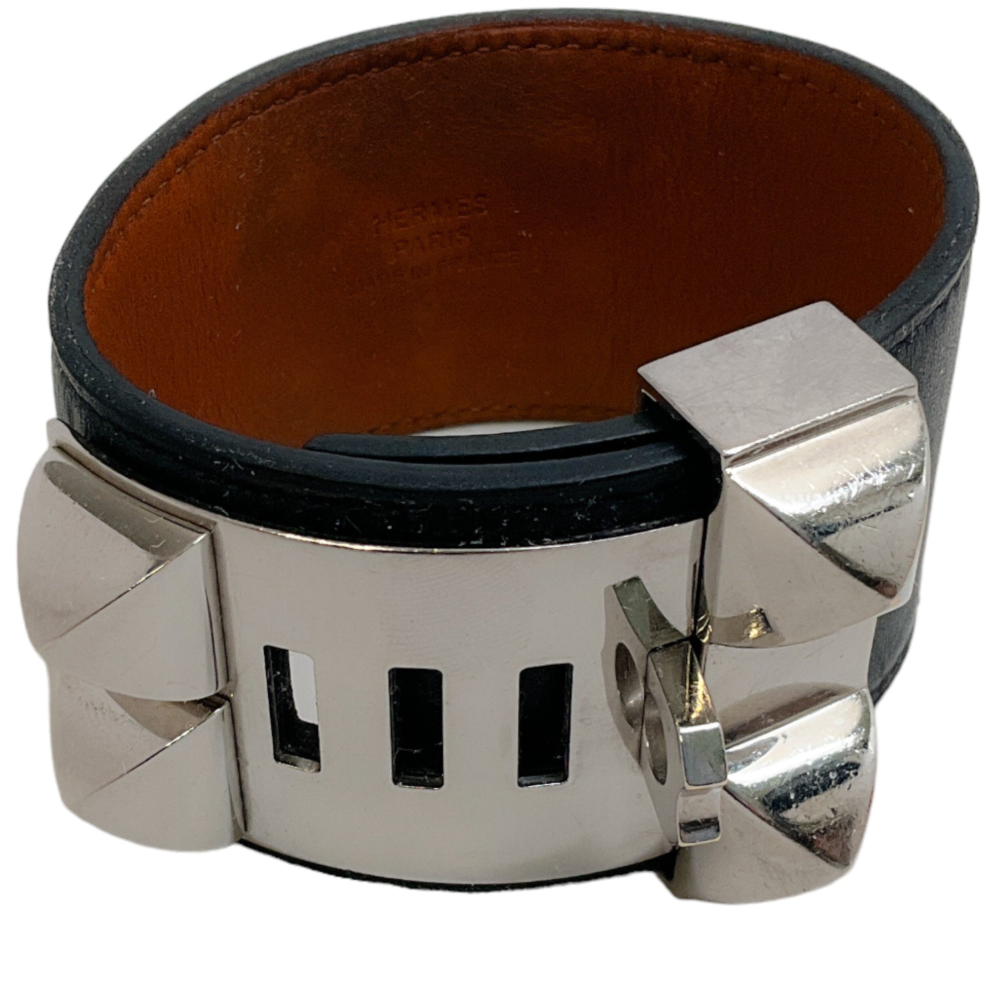 Hermes Black / Silver Collier de Chein Leather Bracelet