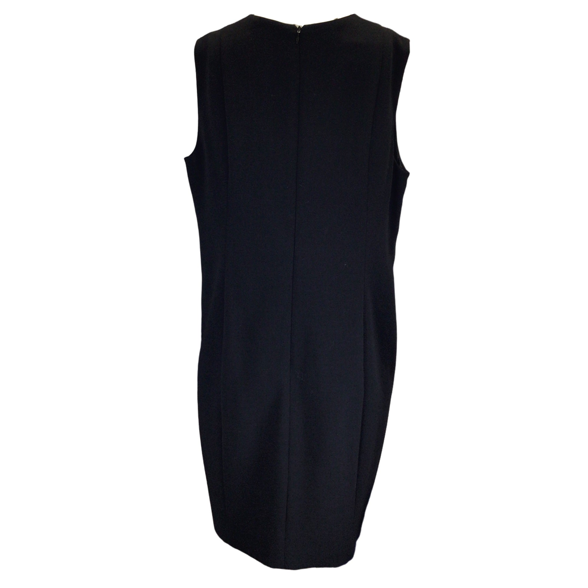 Akris Black Silk Lined Sleeveless V-Neck Wool Crepe Midi Dress