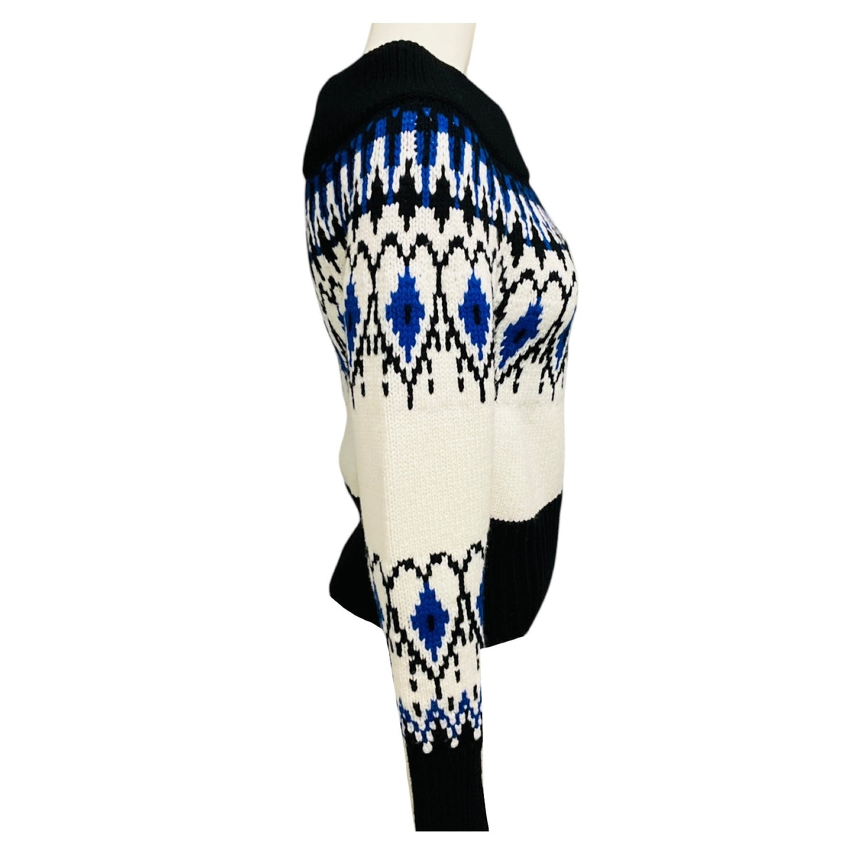 Alexander McQueen Black / Ivory / Blue Fairisle Cropped Knit Sweater