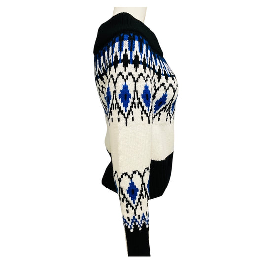 Alexander McQueen Black / Ivory / Blue Fairisle Cropped Knit Sweater