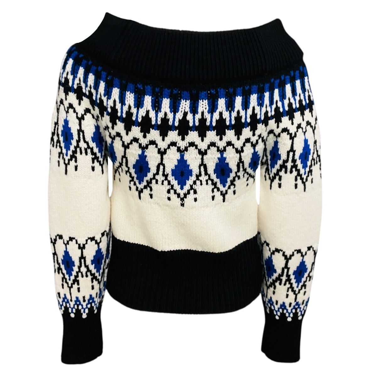 Alexander McQueen Black / Ivory / Blue Fairisle Cropped Knit Sweater