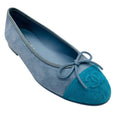 Load image into Gallery viewer, Chanel Light Blue / Turquoise CC Logo Cap Toe Suede Calfskin Ballerina Flats with Bow Detail
