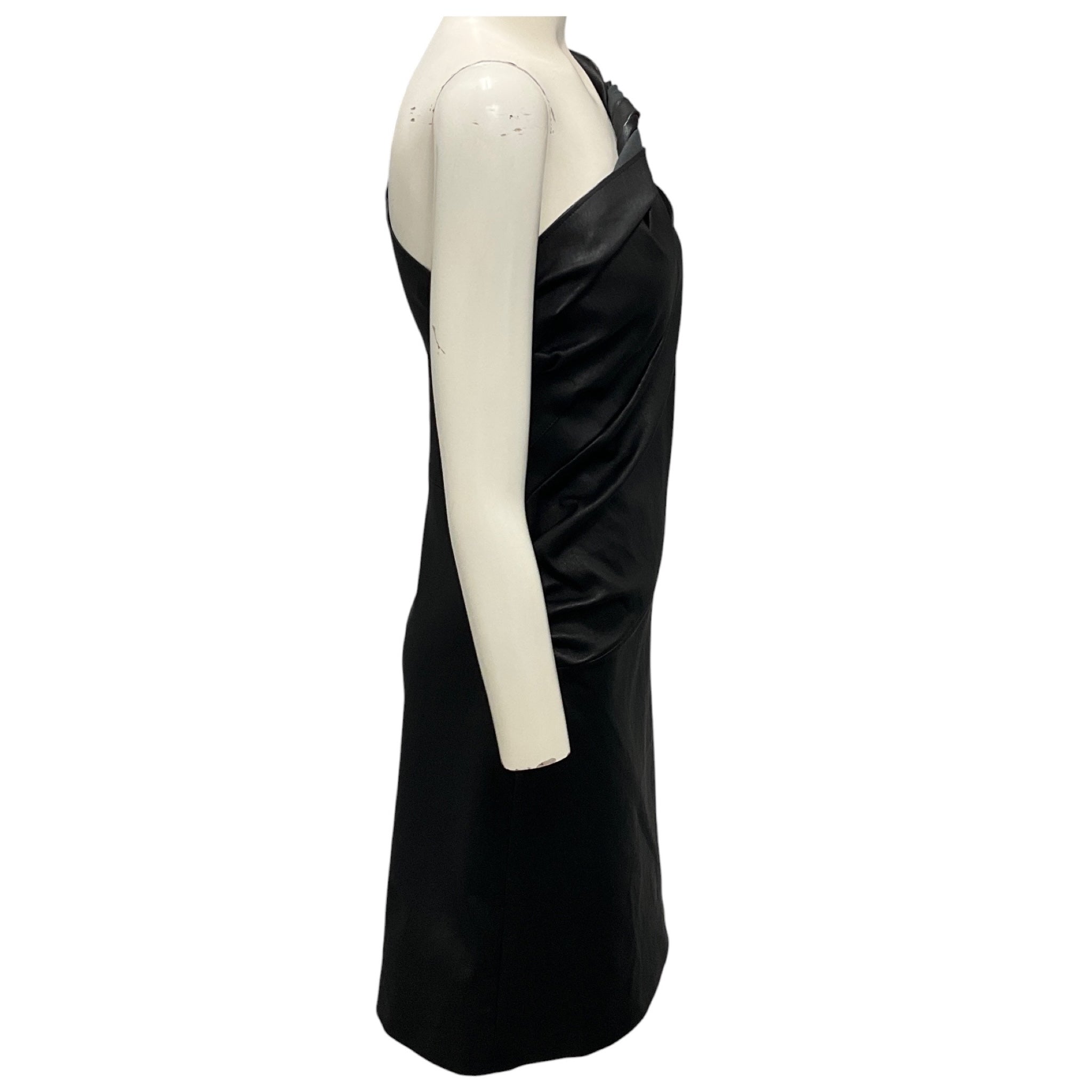 Givenchy Black Draped One Shoulder Stretch Lambskin Leather Mini Dress