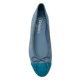 Load image into Gallery viewer, Chanel Light Blue / Turquoise CC Logo Cap Toe Suede Calfskin Ballerina Flats with Bow Detail
