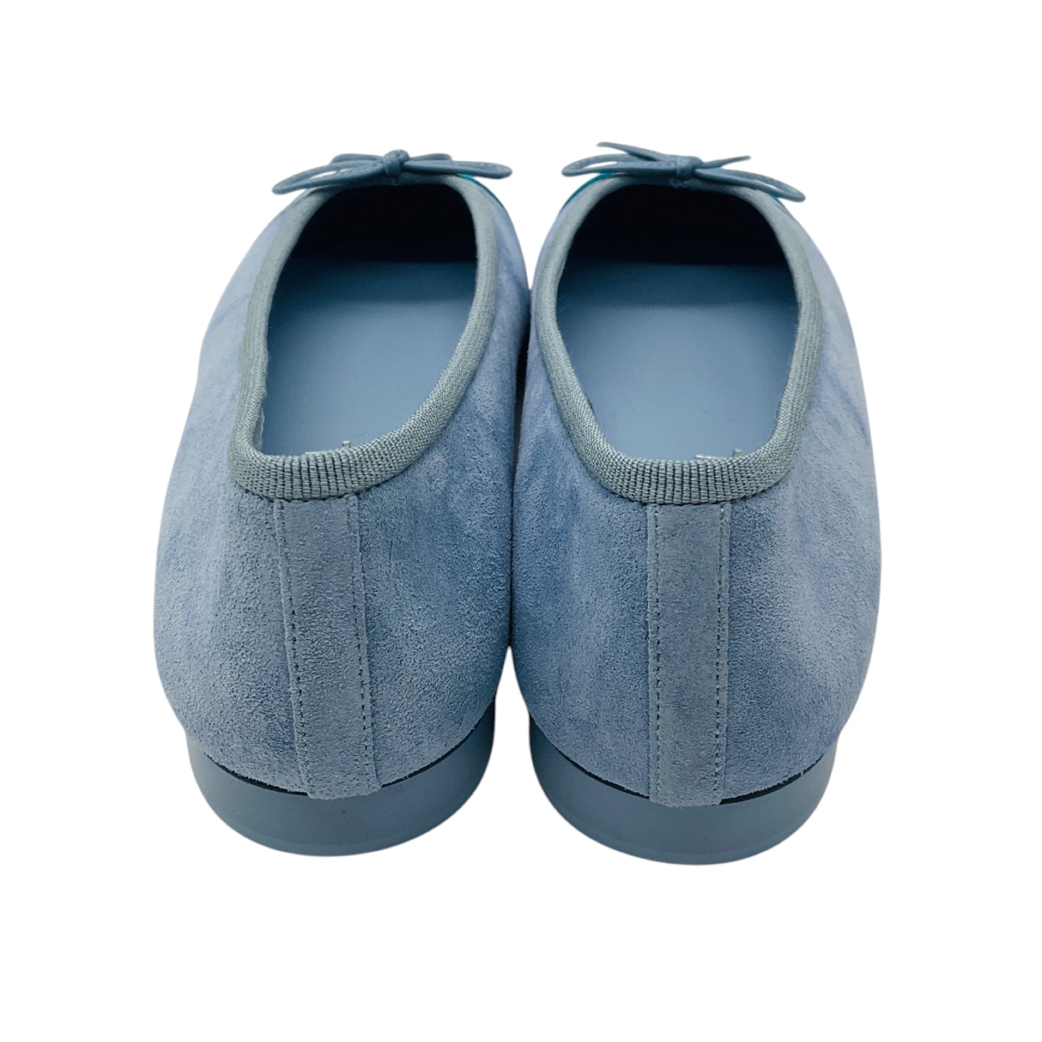Chanel Light Blue / Turquoise CC Logo Cap Toe Suede Calfskin Ballerina Flats with Bow Detail