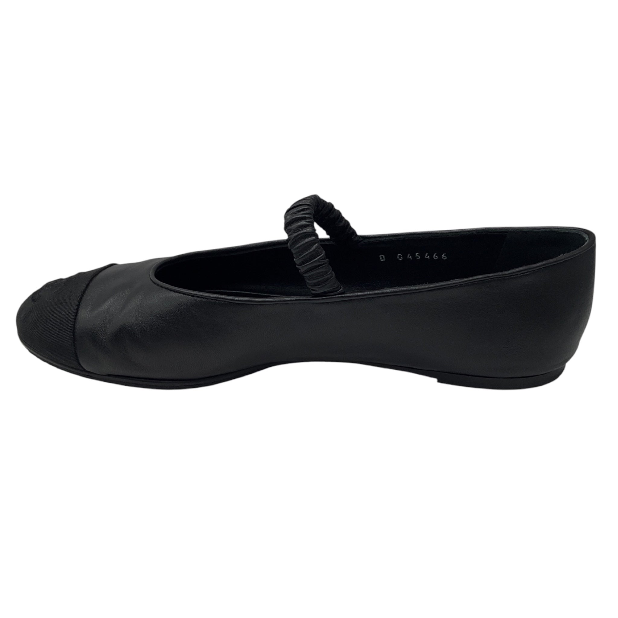 Chanel Black 2024 CC Logo Grosgrain Cap Toe and Leather Mary Jane Ballet Flats