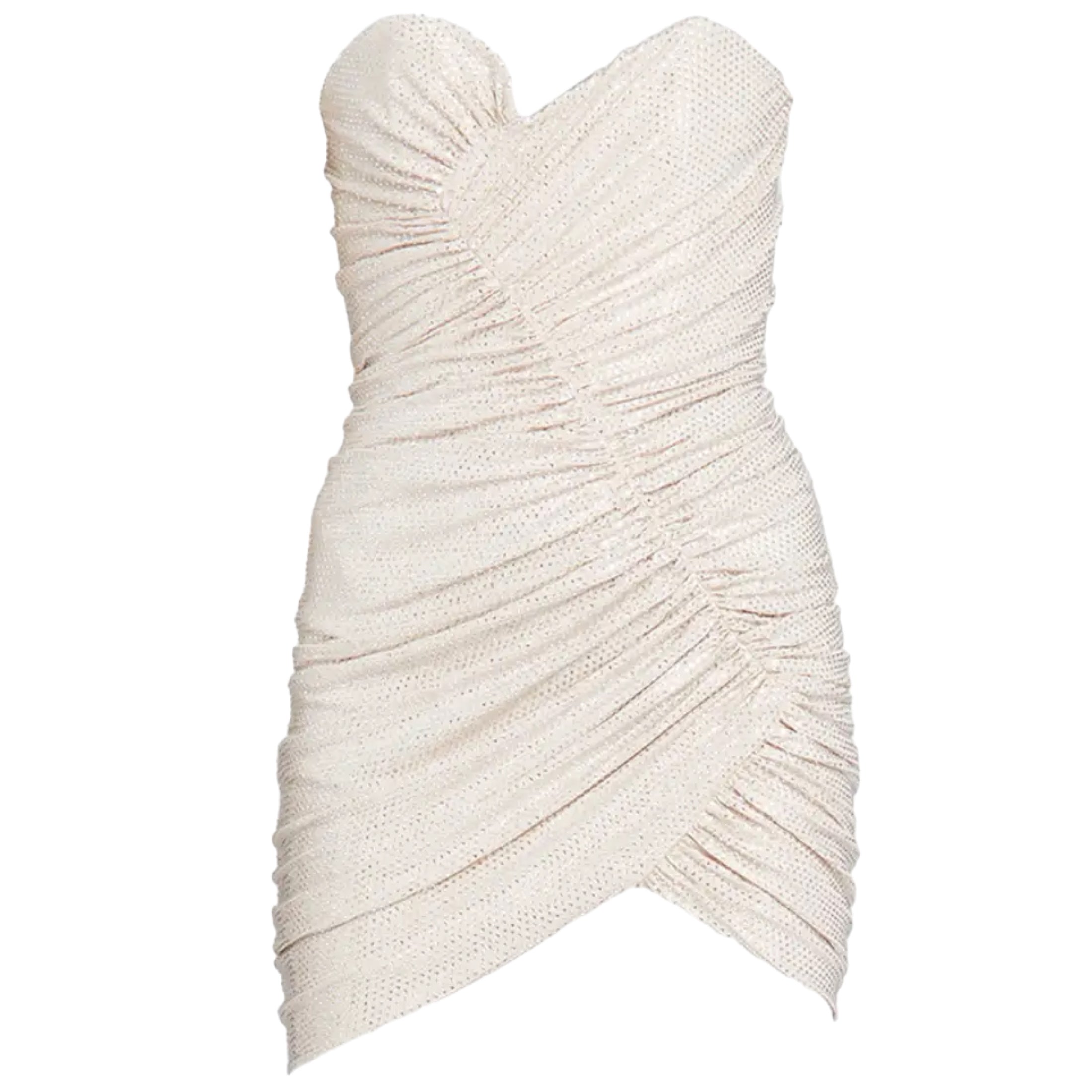 Alexandre Vauthier White / Silver Crystal Embellished Ruched Strapless Mini Dress