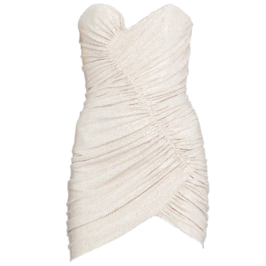 Alexandre Vauthier White / Silver Crystal Embellished Ruched Strapless Mini Dress