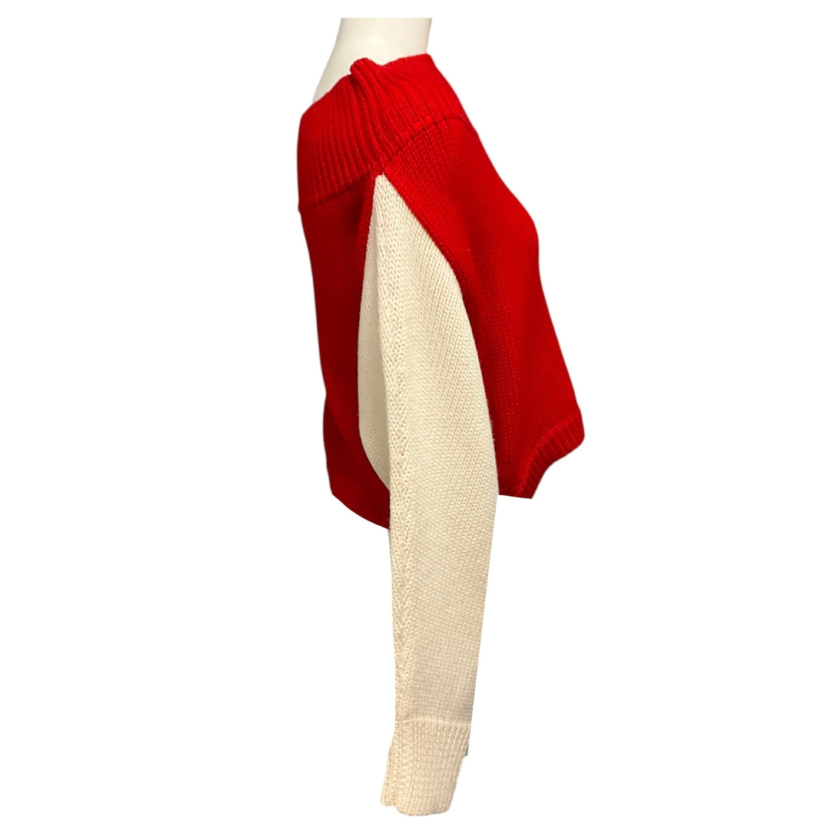 Monse Red / Ivory Cropped Wool Knit Pullover Sweater with Stripes
