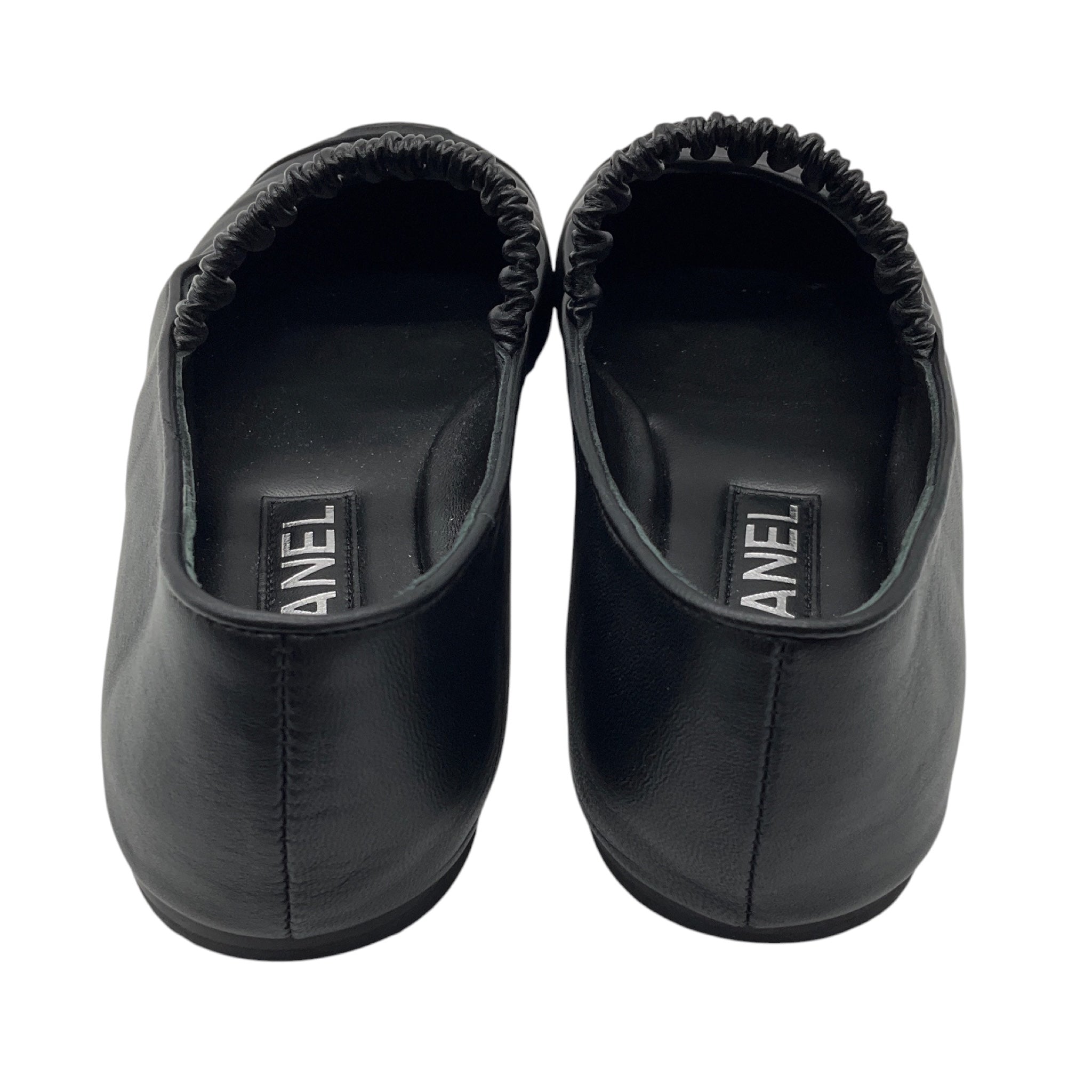 Chanel Black 2024 CC Logo Grosgrain Cap Toe and Leather Mary Jane Ballet Flats