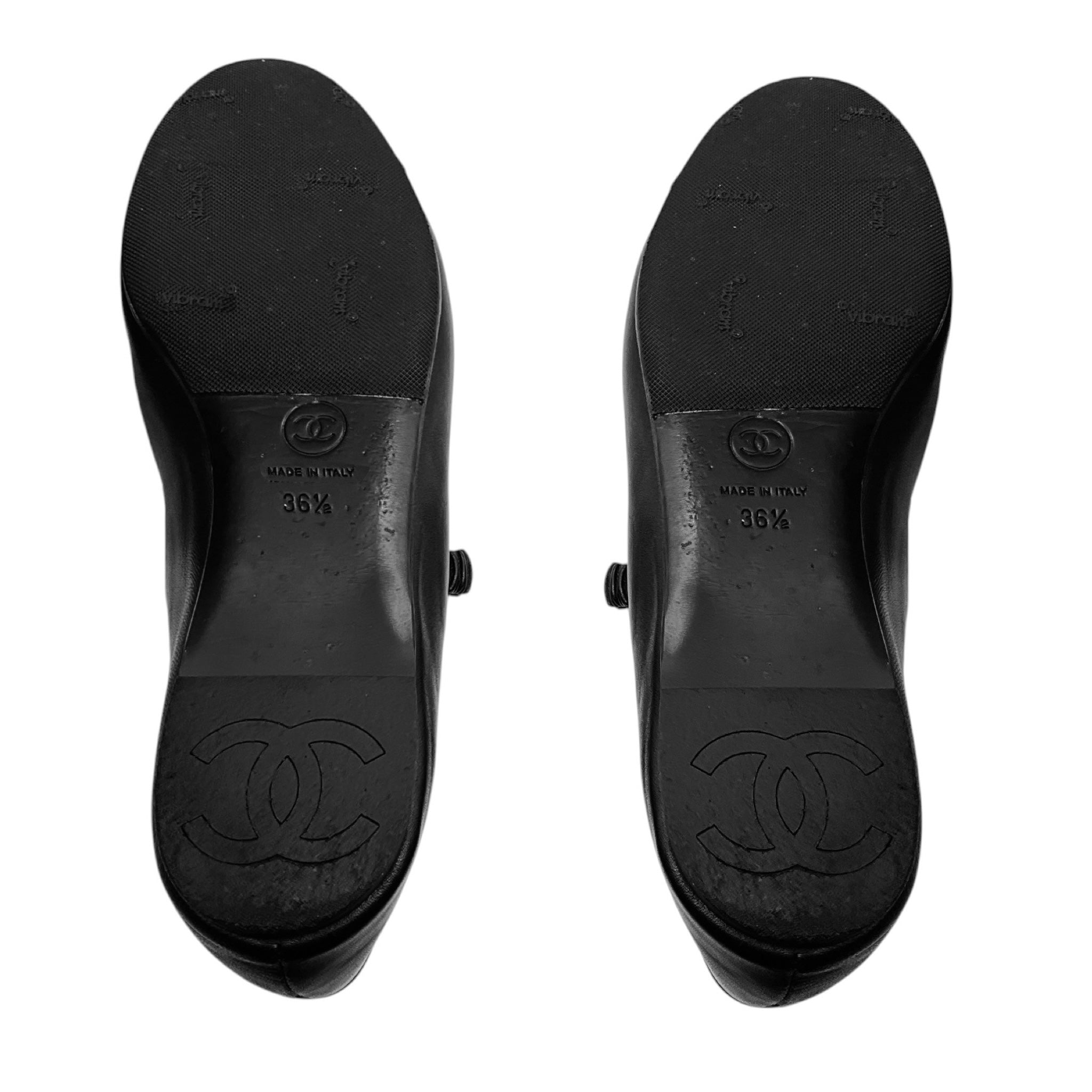 Chanel Black 2024 CC Logo Grosgrain Cap Toe and Leather Mary Jane Ballet Flats