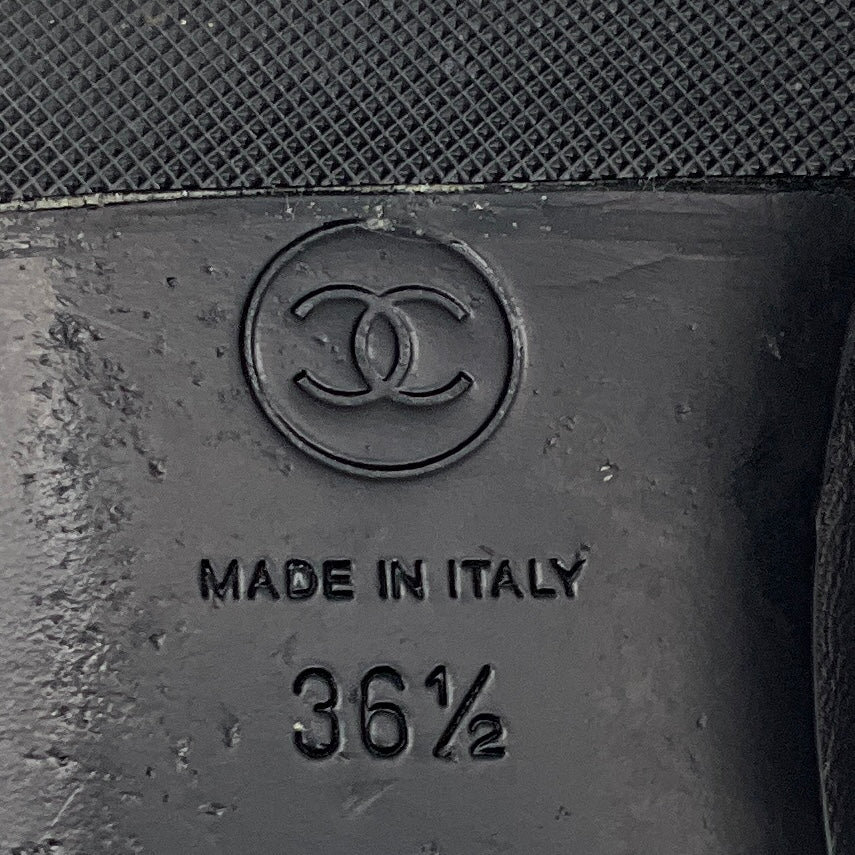 Chanel Black 2024 CC Logo Grosgrain Cap Toe and Leather Mary Jane Ballet Flats