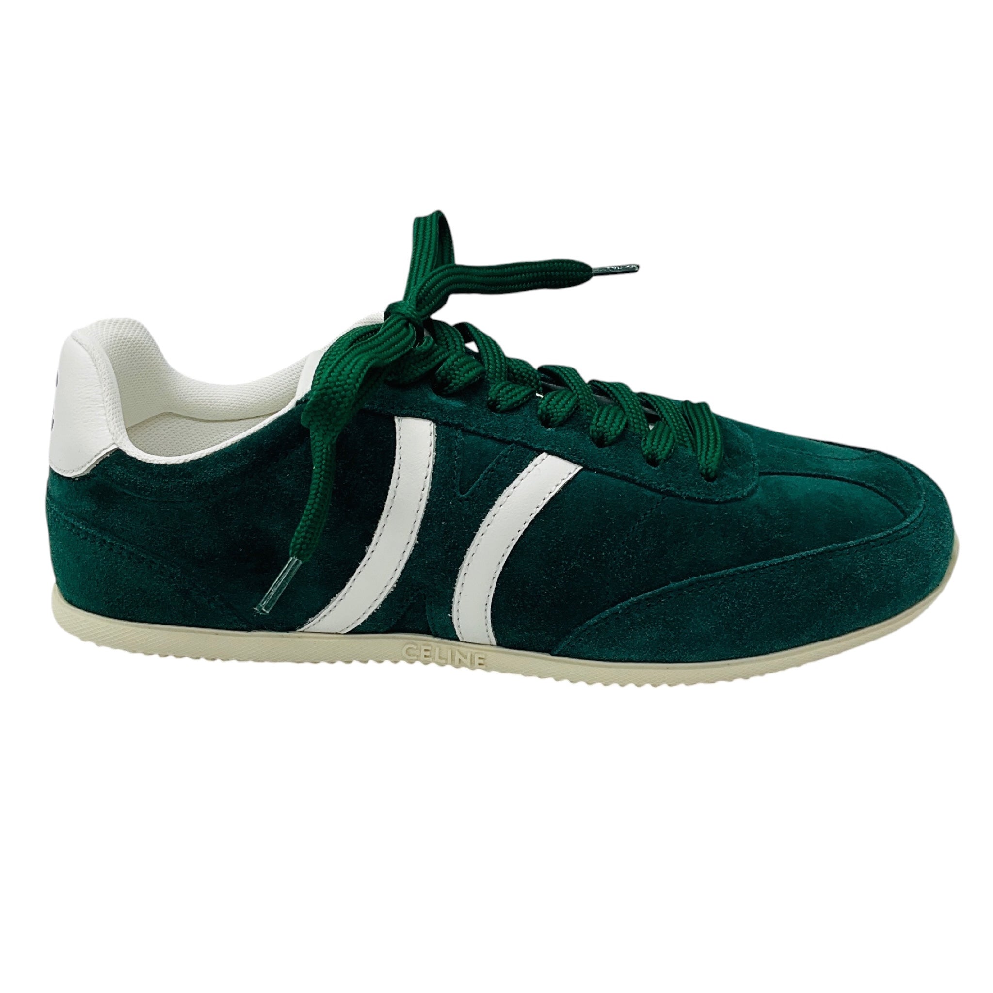 Celine Green Jogger Suede Calfskin Leather Low Top Lace Up Sneaker