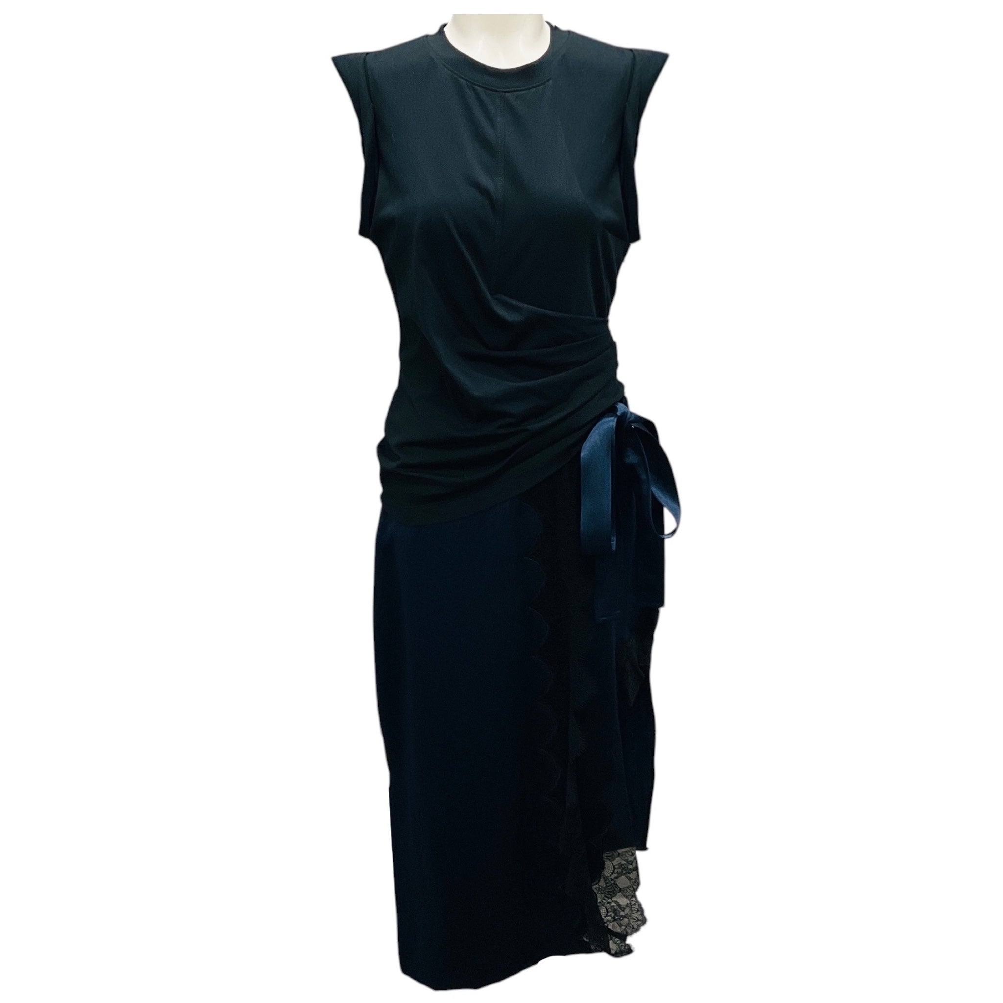 3.1 Phillip Lim Black / Midnight T-Shirt Combo Dress with Endless Lace Loop